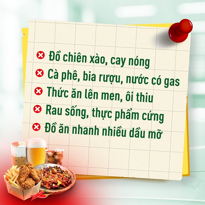 Tránh ăn các thực phẩm cay nóng, bia rượu